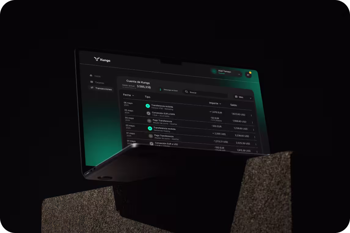Un portátil mostrando la pagina de Kunga Dashboard